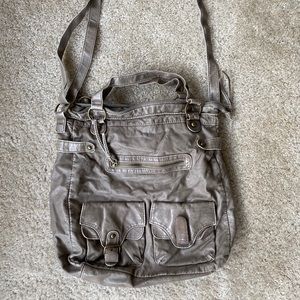 Large Laptop Shoulder Bag, Faux Leather w Buckles